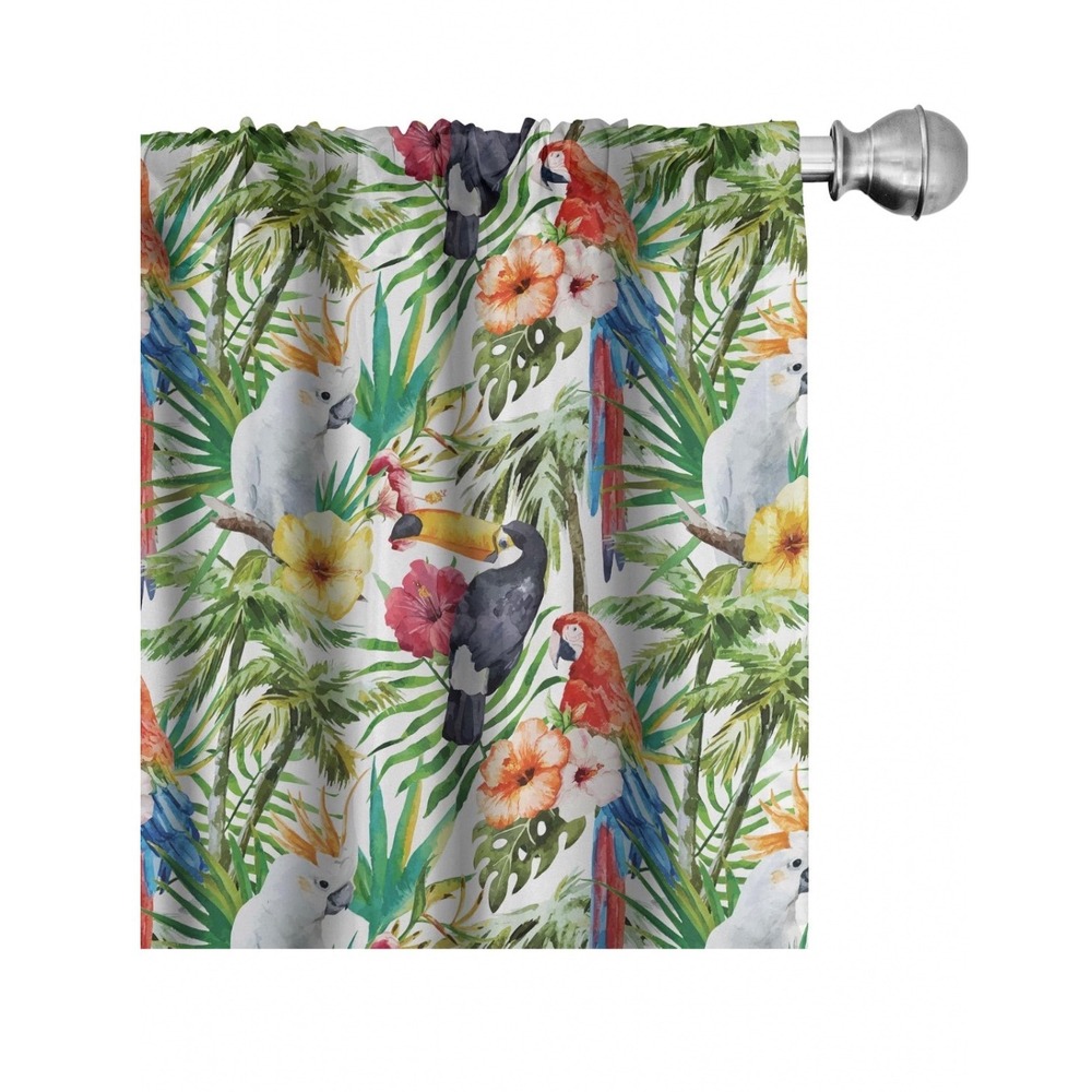 Lunarable Parrots Window Curtains Tropical Bird Palm Floral Set 56x95 
2 Panels